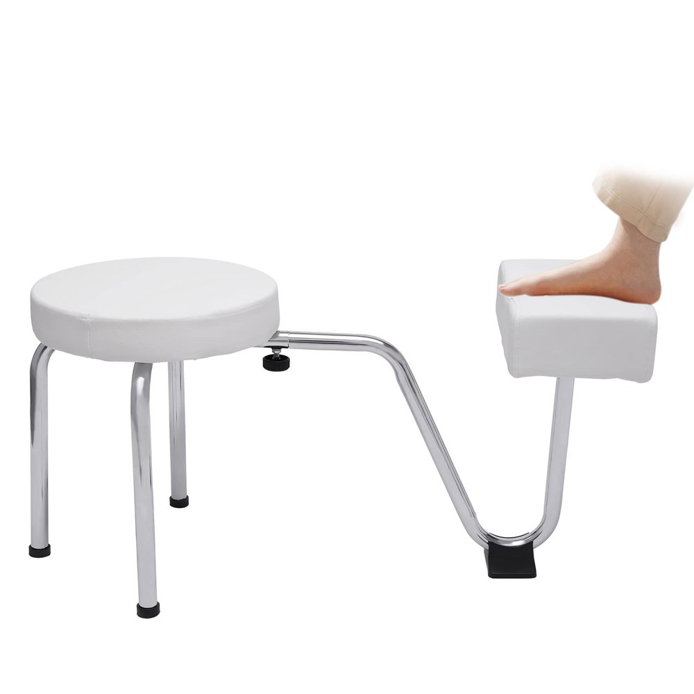 Adjustable Pedicure Foot Rest St-ool Chair w/PVC Pad,Beauty Nail Salon Pedicure Stool,Leg Rest Pedicure Foot Rest Stand Portable Spa Pedicure Stool w/Footrest for Nail Tech,Manicure Use Black (White)