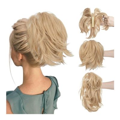 Bun, Women's Ponytail Short Clamp Curly Hair Ponytail Adjustable Hair Ring Fluffy Wig Hair for Women(Yellow)