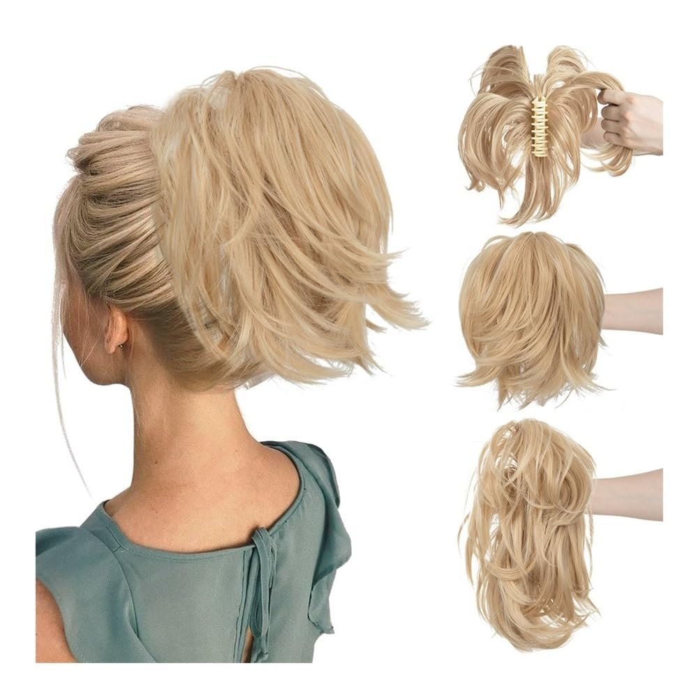 Bun, Women's Ponytail Short Clamp Curly Hair Ponytail Adjustable Hair Ring Fluffy Wig Hair for Women(Yellow)