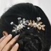 10PCS Pearl Floral Hair Pins, Crystal Golden Hair Pins, Rhinestone Bride Wedding Pins, Bridal Floral Leaf Head Dress, Hair Accessories for Women Bride view 3