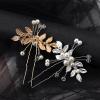 10PCS Pearl Floral Hair Pins, Crystal Golden Hair Pins, Rhinestone Bride Wedding Pins, Bridal Floral Leaf Head Dress, Hair Accessories for Women Bride view 4