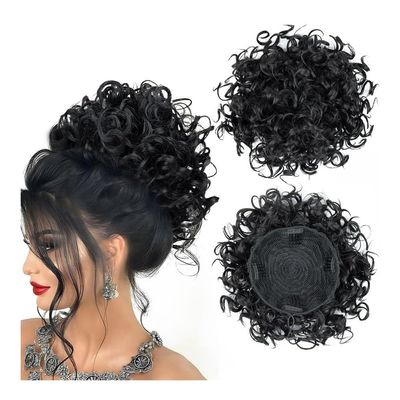Bun, Drawstring Curly Bun Synthetic Chignon Hairpiece For Women Drawstring Ponytail Kinky Curly Tail Clip Hair Extensions for Women(Black)