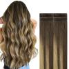 GOO GOO Invisi Edge Tape in Hair Extensions Human Hair, 4/27/4 Balayage Chocolate Brown to Caramel Blonde, 6pcs 14inch 15g, Virgin Remy Hair, Seamless Injected Tape, Natural Look view 1