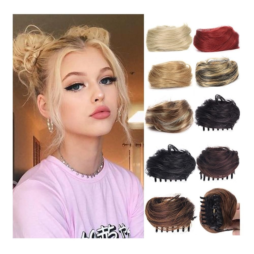 Bun, Realistic Bun Hairpiece with Mini Claw Clip Effortless Womens Styling for Women(Brown white)