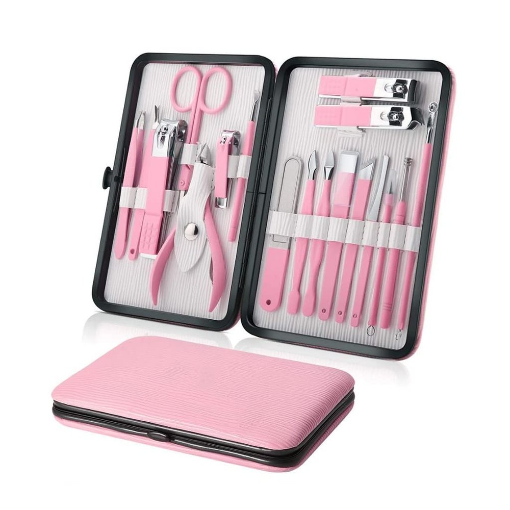 JKSVTF Stainless Steel Manicure Pedicure Kit Nail Clipper Set Foot Care Cutter 18 in 1 with Portable Case (C 4.09 * 6.06in)