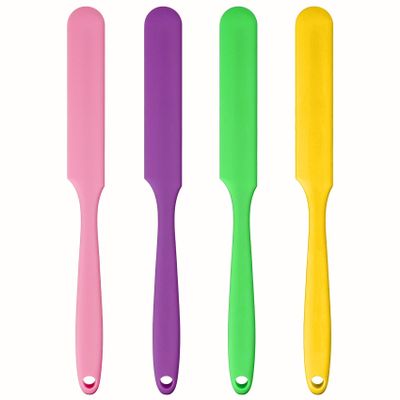 4-PCS Non-Stick Reusable Wax Silicone Spatula, Silicone Waxing Applicators for Hair Removal, for Home Salon Body Use (Pink&Purple&Yellow&Green, size 4)