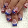 24Pcs 4th of July Press on Nails Short French Independence Nail Tip with Stars Lines Red White Stripes Glitter Design Square Fake Nails Glossy Full Cover False Nails for Holiday Nail Art Decoration view 1