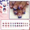 24Pcs 4th of July Press on Nails Short French Independence Nail Tip with Stars Lines Red White Stripes Glitter Design Square Fake Nails Glossy Full Cover False Nails for Holiday Nail Art Decoration view 2