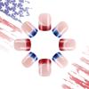24Pcs 4th of July Press on Nails Short French Independence Nail Tip with Stars Lines Red White Stripes Glitter Design Square Fake Nails Glossy Full Cover False Nails for Holiday Nail Art Decoration view 4