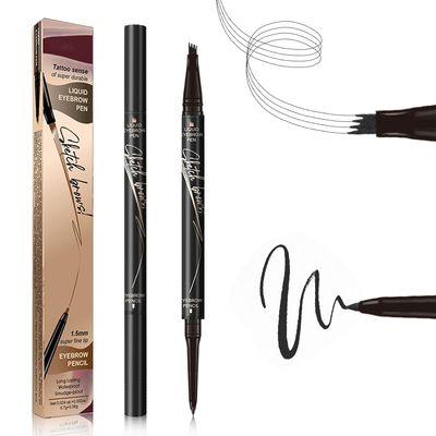 2 in 1 Eyebrow Pencil, 2025 New Magic Eyebrow Tattoo Pencil 4 Fork Tip, Waterproof Eyebrow Pen Microblading Eyebrow Pencils Natural Fine Stroke Eyebrow Pen (Black)