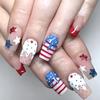 24Pcs Independence Press on Nails Almond Medium Square 4th of July Fake Nails Blue White Stripes Star ice Cream Pattern Five-Pointed Star Glitter Nail Tip Press On Cute French Nails Holiday Manicure view 1