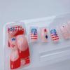 24Pcs Independence Press on Nails Almond Medium Square 4th of July Fake Nails Blue White Stripes Star ice Cream Pattern Five-Pointed Star Glitter Nail Tip Press On Cute French Nails Holiday Manicure view 3