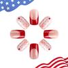 24Pcs Independence Press on Nails Almond Medium Square 4th of July Fake Nails Blue White Stripes Star ice Cream Pattern Five-Pointed Star Glitter Nail Tip Press On Cute French Nails Holiday Manicure view 4
