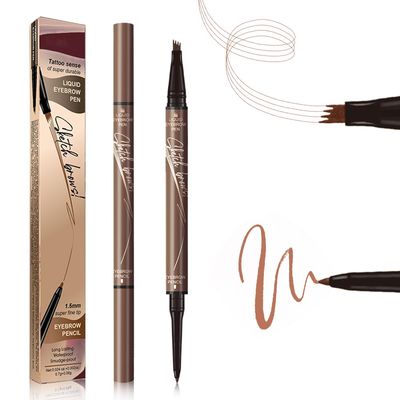 2 in 1 Eyebrow Pencil, 2025 New Magic Eyebrow Tattoo Pencil 4 Fork Tip, Waterproof Eyebrow Pen Microblading Eyebrow Pencils Natural Fine Stroke Eyebrow Pen (Light Brown)