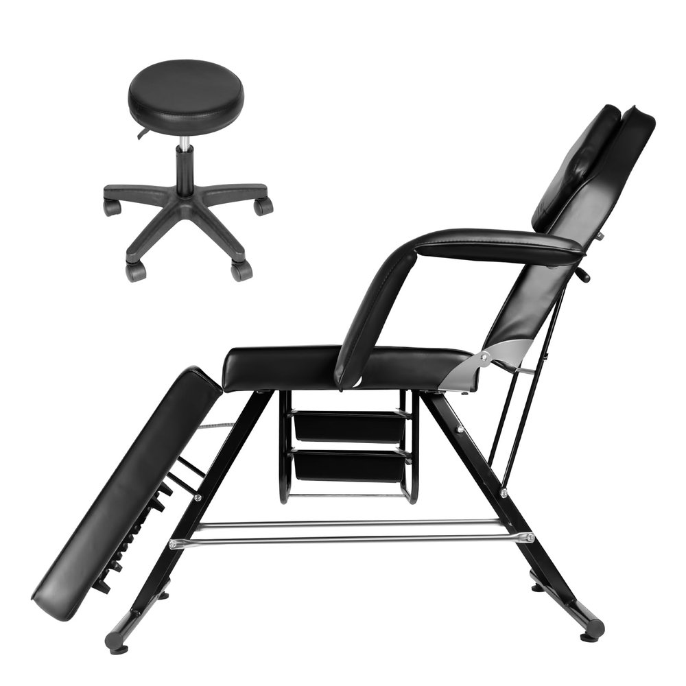 24.4 inches Wide Large Massage Salon Tattoo Bed Chair, 3-Section Height Adjustable for Spa Salon Facial Lash, Tattoo Chair with 3.1 Inch Thicked Bed and 360 Swivel Spa Stool (781LBS)