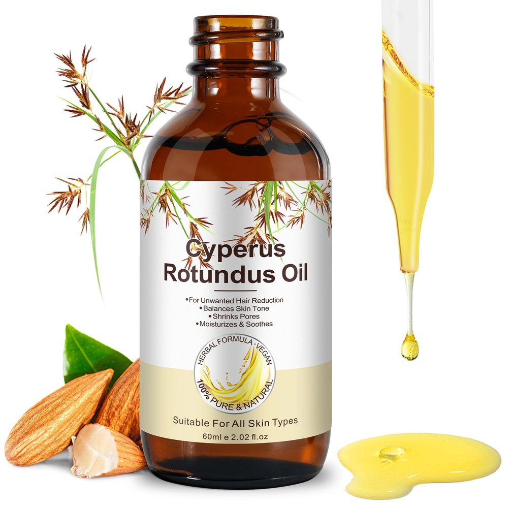 Akeeronn Cyperus Rotundus Oil, Natural Cyperus Rotundus Oil for Hair Removal, Reducing Body Hair Growth, Moisturizing & Soothing Skin, Ideal for Men & Women (60ml)