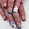 4th of July Press on Nails Short Square Fake Nails Independence Day Nail Art Fireworks Glitter Designs French Tip False Nails Press On Cute Stick on Nails Firework Silver Glitter Nails for Women 24Pcs view 1
