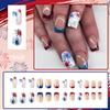 4th of July Press on Nails Short Square Fake Nails Independence Day Nail Art Fireworks Glitter Designs French Tip False Nails Press On Cute Stick on Nails Firework Silver Glitter Nails for Women 24Pcs view 2