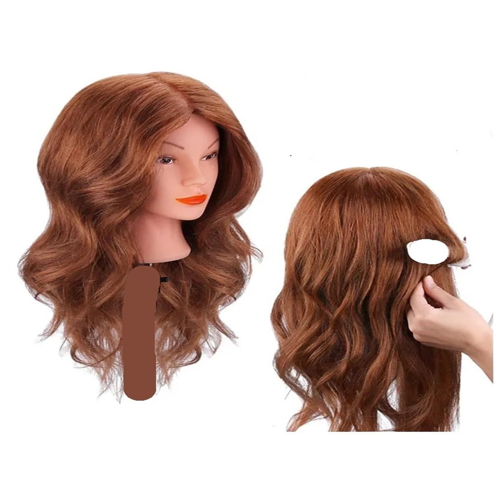 100% Real Hair Doll Head For Curling Straightening Dyeing Braiding Hairdressing Dark Brown Mannequin Head Training Head Kit