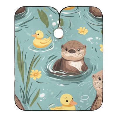 ALAZA Otters Flowers Ducks Barber Cape for Men Women, Waterproof Haircut Apron Beard Shaving Bib Hair Cutting Cloth 55 x 65 Inch