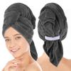 SUNLAND Microfiber Hair Towels Anti Frizz Hair Drying Towel Super Absorbent Fast Drying Turbans for Wet Curly Hair Soft Hair Towel Wrap with Elastic Band for All Hair Types 40 X 28 inches 2Pack Grey view 1