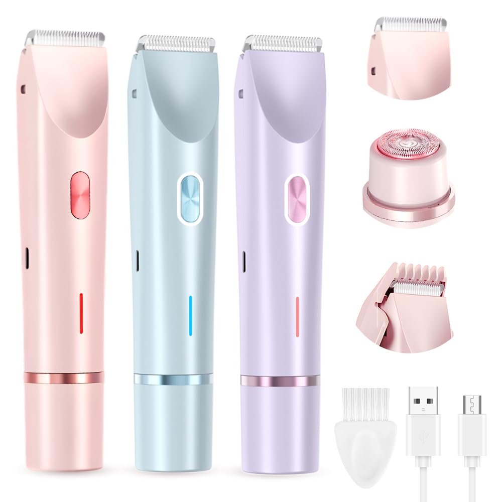 Kruggo Women's Shave Hair Remover, 2025 New 2-in-1Rechargeable, Eletctric, Waterproof&Easy Women's Body Shaver for Facial Face Lip Chin Underarm Legs (Mix-3Pcs)