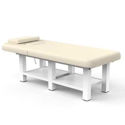 Stationary Massage Table, 75L 31.5''W Heavy Duty Esthetician Bed, 800LBS Metal Frame PU Leather Physical Therapy Table Spa Lash Bed Professional Equipment (Beige Grey)