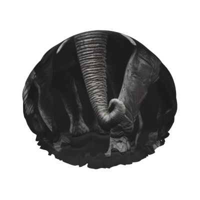 3d Gray Elephant Shower Cap For Women Reusable Double Layers Bathing Bath Cap Hair Caps Waterproof Elastic Band Ladies Spa Salon Shower Hat Hair Caps