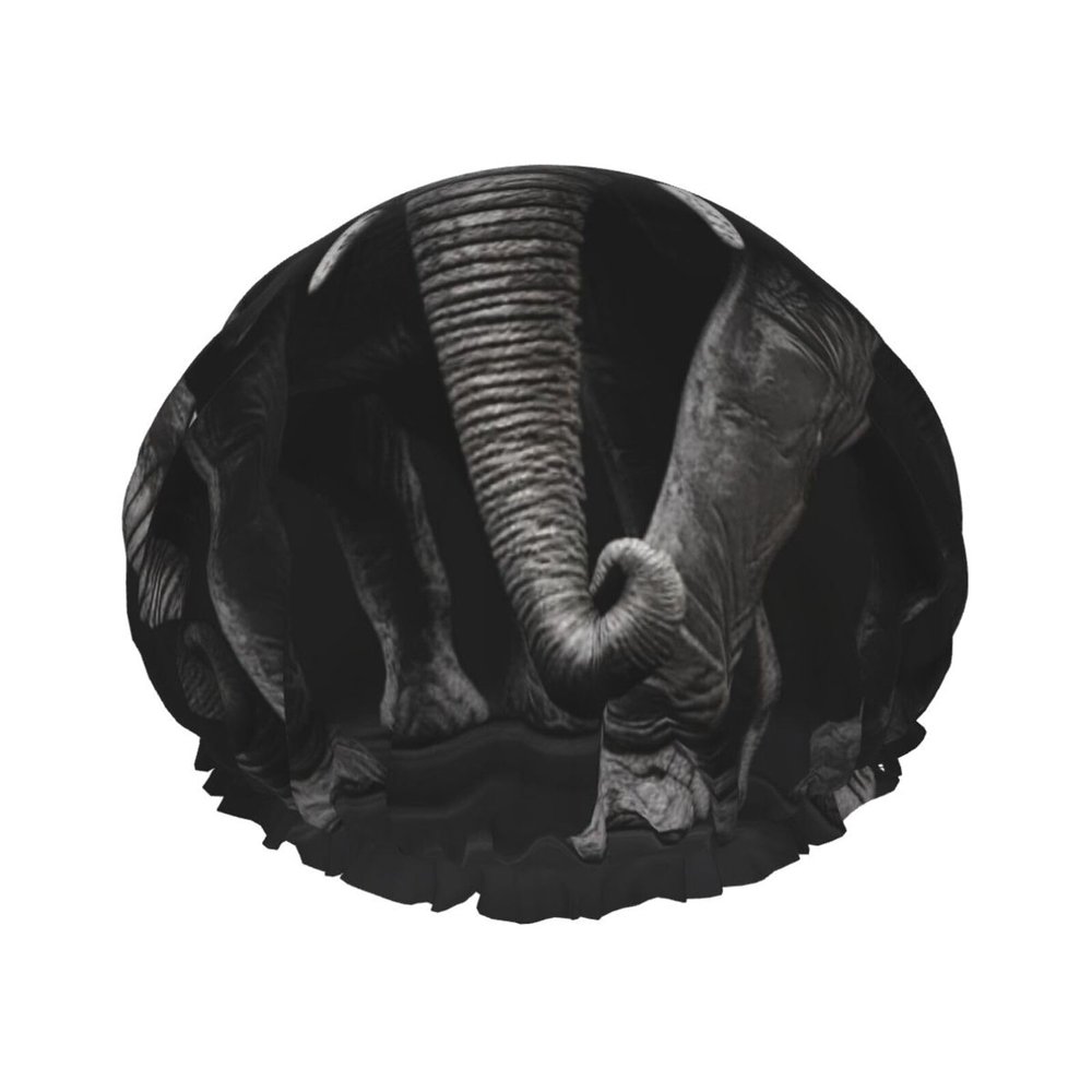 3d Gray Elephant Shower Cap For Women Reusable Double Layers Bathing Bath Cap Hair Caps Waterproof Elastic Band Ladies Spa Salon Shower Hat Hair Caps