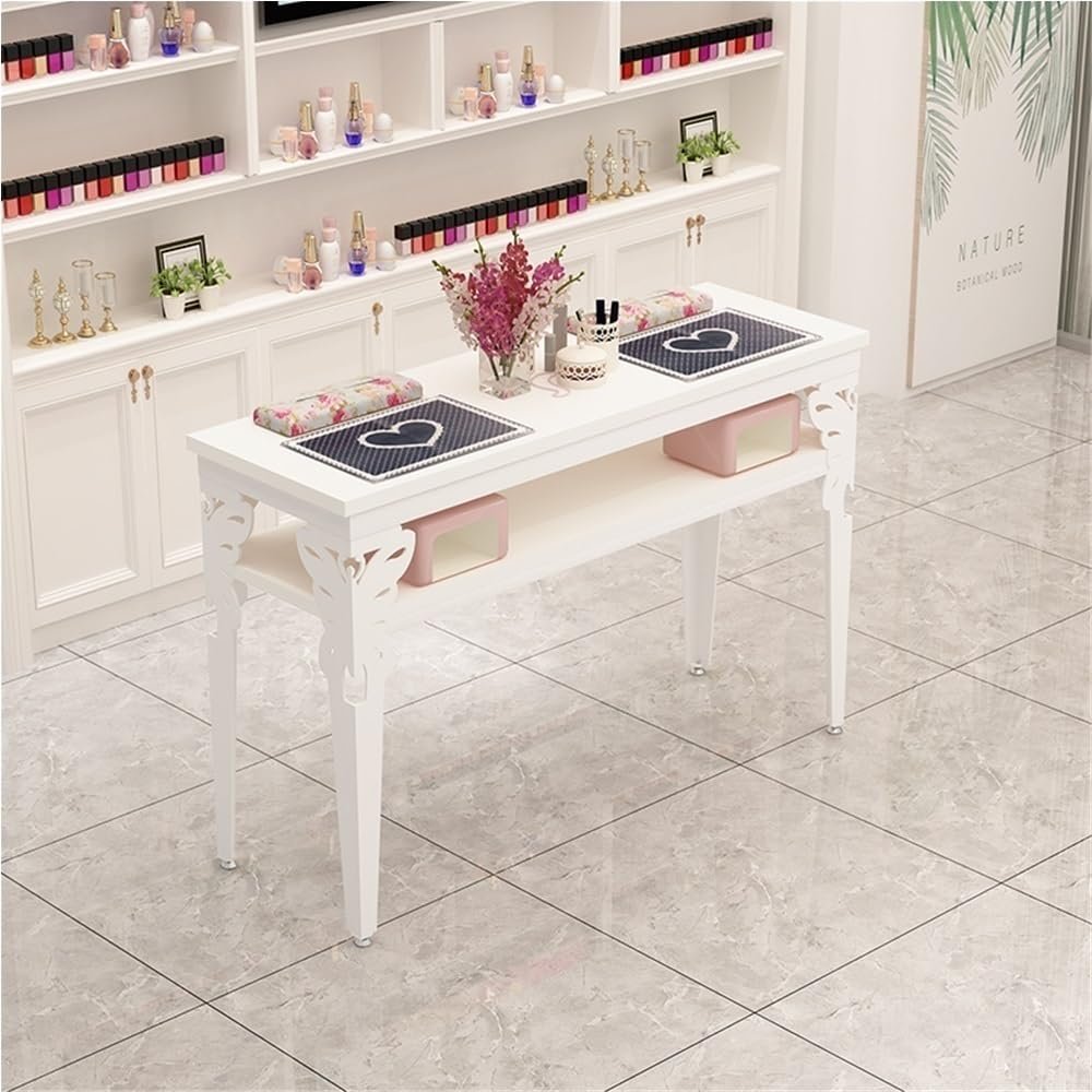 Xyzzlphn Wooden Nail Table, Modern Nail Desk with Adjustable Foot Pads, Nail Beauty Workstation with Open Shelves for Nail Salon, Beauty Salon(47.2''x15.7''x31.5'')