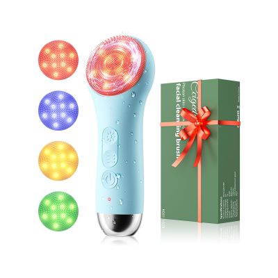 Facial Cleansing Brush Electric Face Scrubber - Rechargeable Face Cleansing Brush with 4 LED Gentle Light Silicone Heat and Vibration Exfoliator Massage Deep Cleansing,IPX7 Waterproof,Ideal Gift