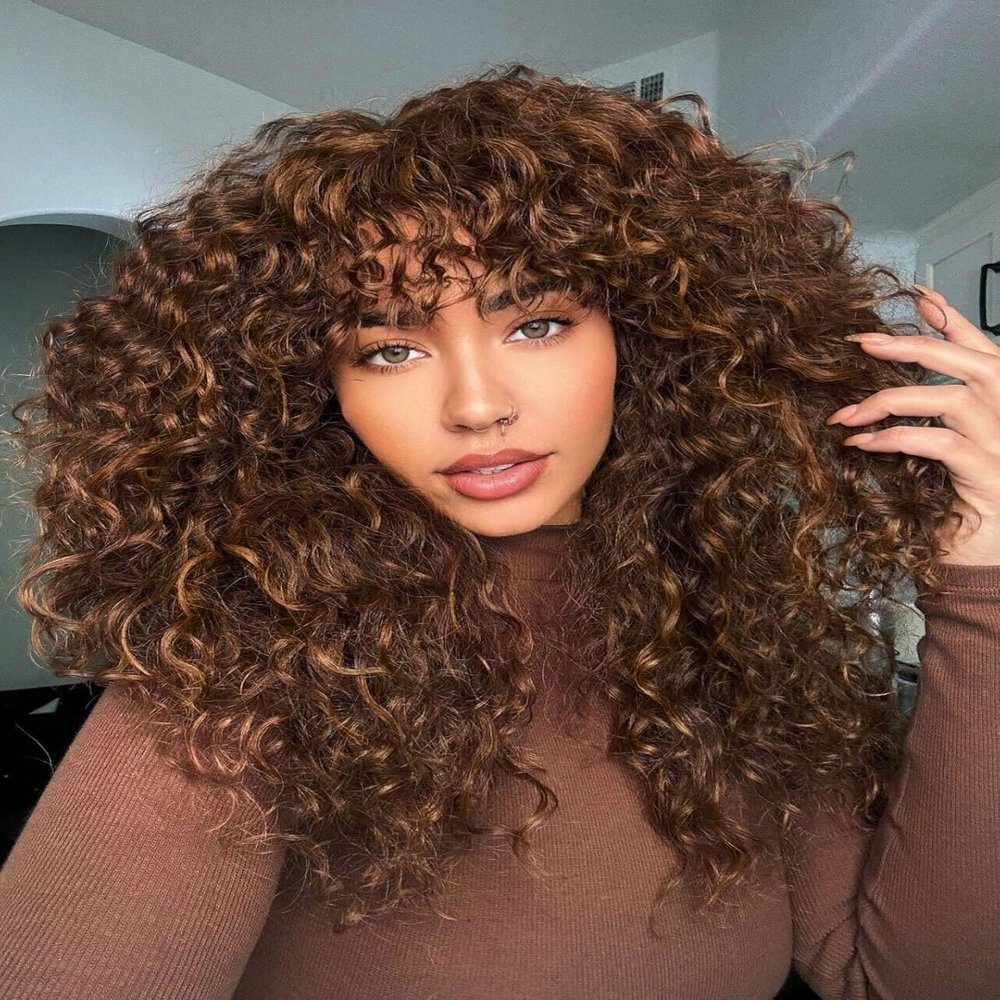 #30 Ombre Honey Blonde Curly Bangs 13X6 HD Lace Front Human Hair Wigs with Bangs Colored Deep Wave Virgin Soft Hair Glueless Lace Wig Preplucked for Black Women 150 Density 16inch