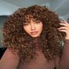 #30 Ombre Honey Blonde Curly Bangs 13X6 HD Lace Front Human Hair Wigs with Bangs Colored Deep Wave Virgin Soft Hair Glueless Lace Wig Preplucked for Black Women 150 Density 16inch view 1