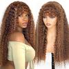 #30 Ombre Honey Blonde Curly Bangs 13X6 HD Lace Front Human Hair Wigs with Bangs Colored Deep Wave Virgin Soft Hair Glueless Lace Wig Preplucked for Black Women 150 Density 16inch view 2