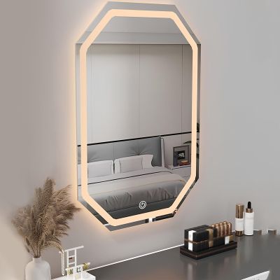 1PCS Lighted Bathroom Wall Mirror, Octagon Frameless Mirror Sticker for Living Room, Bedroom, Entryway, Hallway(70x90cm/27.5x35.4in)