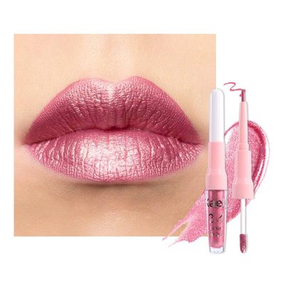 evpct Warm Pink Metallic Glitter Lip Liner and Lipstick Combo Lip Gloss Stain Set Makeup for Women Long Lasting Waterproof 24, Baby Pink Metallic Shimmer Frosted Iridescent Glossy Liquid Lipstick 12