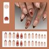 24Pcs French Tip Press on Nails Medium Almond Fake Nails with 3D Bronzing Gold Nails Tip Design Artificial Acrylic Nails Brown Gradient Full Cover False Nails Glossy Nude Stick on Nails Kit for Women view 2