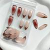 24Pcs French Tip Press on Nails Medium Almond Fake Nails with 3D Bronzing Gold Nails Tip Design Artificial Acrylic Nails Brown Gradient Full Cover False Nails Glossy Nude Stick on Nails Kit for Women view 3