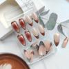 24Pcs French Tip Press on Nails Medium Almond Fake Nails with 3D Bronzing Gold Nails Tip Design Artificial Acrylic Nails Brown Gradient Full Cover False Nails Glossy Nude Stick on Nails Kit for Women view 4
