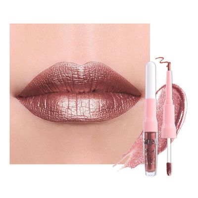 evpct Dark Bronze Metallic Shimmer Lip Liner and Lipstick Combo Lip Gloss Stains Set Makeup for Women Long Lasting Waterproof 24, Iced Mocha Frosted Metallic Glitter Glossy iridescent Liquid Lipstick