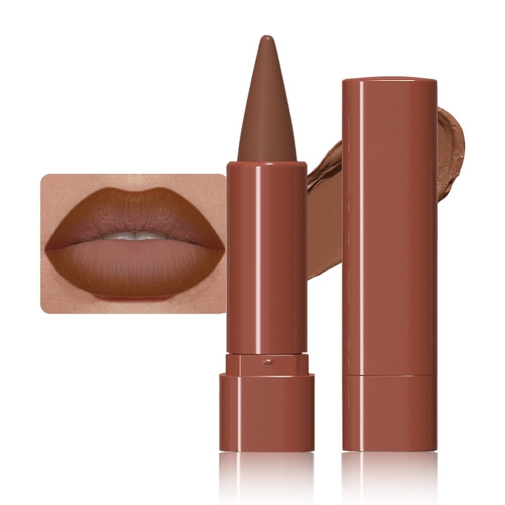 BINGBRUSH 2-in-1 Gradient Lip Liner & Lipstick Combo,Matte Longwear Waterproof Lip Pencil with Cone Tip,Smudge Proof Crayon for Flawless Ombre Contour,Women's Long Lasting Makeup Set (01#Warm Brown)