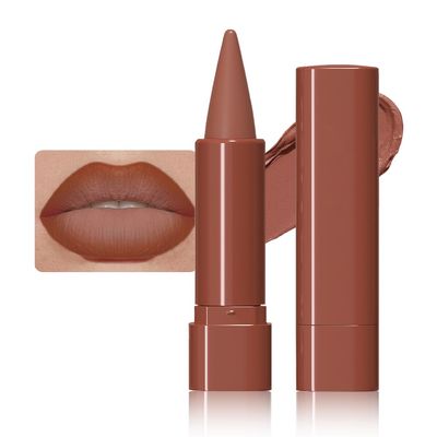 BINGBRUSH 2-in-1 Gradient Lip Liner & Lipstick Combo,Pink Matte Longwear Waterproof Lip Pencil with Cone Tip,Smudge Proof Crayon for Flawless Ombre Contour,Women's Long Lasting Makeup Set-04#Sienna