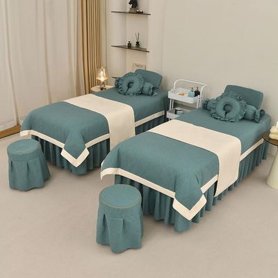 Beauty Salon Bedding Set Thick Bed Linens Sheets,Massage Table Skirt Spa Bed Cover with Face Rest Hole for Fumigation Massage SPA Beauty Dark Green Square Bedside 185 * 70cm (72.8 * 31.5in