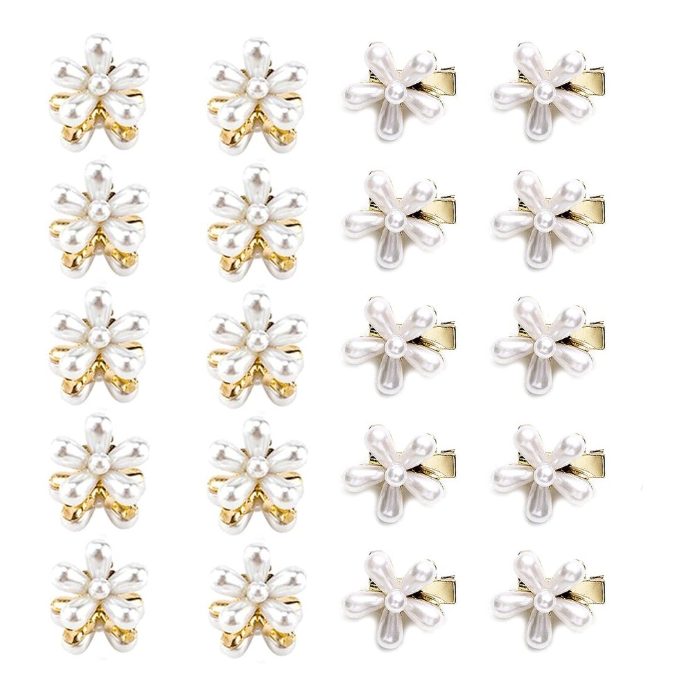 20PCS Pearl Flower Hair Claw Clips, Mini Pearl Floral Hair Clips, Gloden Metal Hair Clips, Sweet Daisy Artificial Bangs Clips, French Decorative Hair Barrettes Accessories for Women Bride