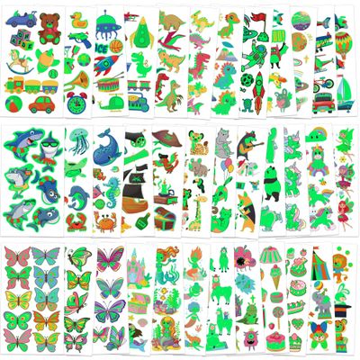 370 Patterns Party Favors, 36 Sheets Glow In Dark Stickers Luminous Temporary Tattoos, Waterproof Fake Tattoo Supplies Animal Dinosaur Mermaid Butterfly Stickers for Birthday Decorations