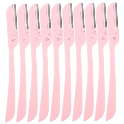 Baluue 10pcs Portable Eyebrow Razor Blades Facial Razor for Women Shaving for Women Eyebrow Scissors Foldable Trimmer