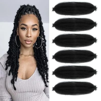 Afro Twist Hair 6 pcak Pre Separated Springy stretched Wrapping Hair for Soft Locs Afro Spring Twist Hair Marley Twist Braiding Hair Extensions (1B (6 pack , 24 inch)