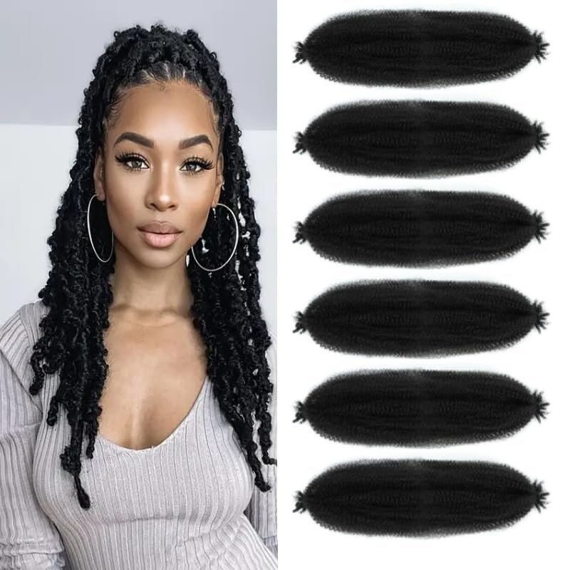 Afro Twist Hair 6 pcak Pre Separated Springy stretched Wrapping Hair for Soft Locs Afro Spring Twist Hair Marley Twist Braiding Hair Extensions (1B (6 pack , 24 inch)