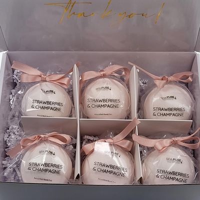 6 Strawberries and Champagne Luxury Bath Bomb Fizzies, Large, Handmade in The USA with Shea, Mango & Cocoa Butter, Ultra Moisturizing, 5 oz Each, Great for Dry Skin, All Skin Types (6)