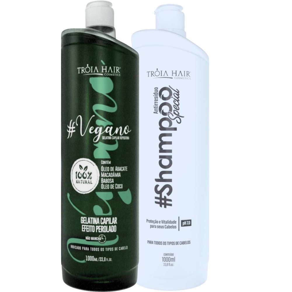 Kit Vegano 67.6 Fl.oz Original Troia Hair Selagem Termica em Gel